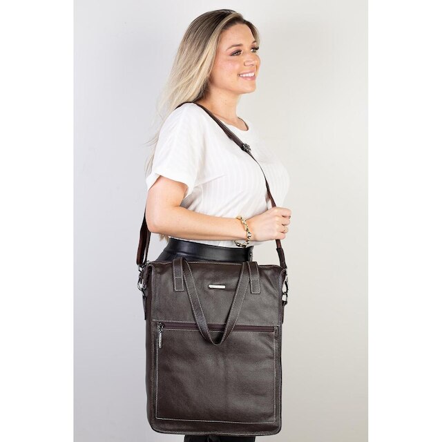 Bolsa para notebook em couro liso grafite Sandra