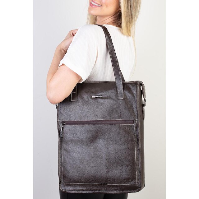 Bolsa para notebook em couro liso grafite Sandra