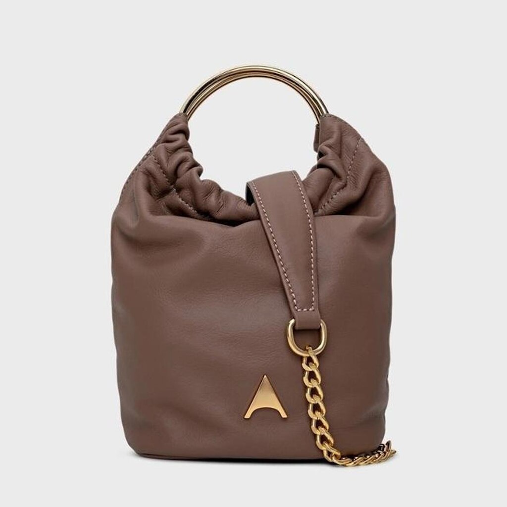 Bolsa Pequena Lizzie Bucket Glam em Couro Marrom Carrano