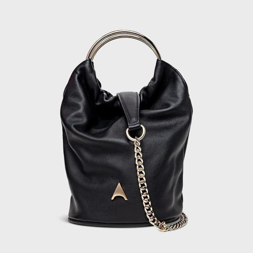 Bolsa Pequena Lizzie Bucket Glam em Couro Preto Carrano