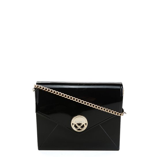 Bolsa Petite Jolie Mini Bag Verniz Alça Corrente Feminina - Preto