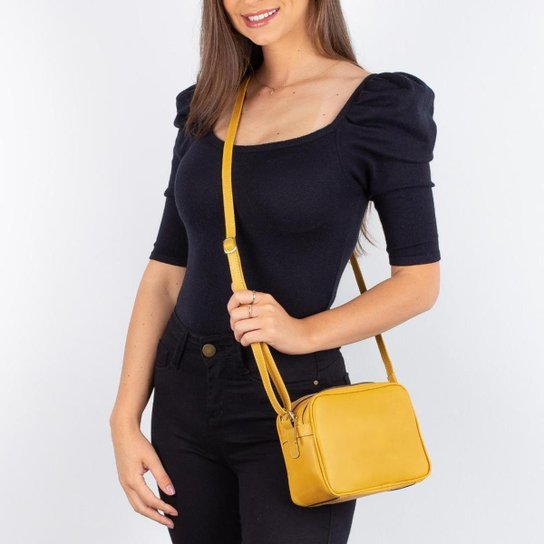 Bolsa quadrada pequena de couro liso Diana - Amarelo