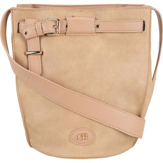 Bolsa Saco Ana Hickmann Micro Tressê Fivela Ombro Feminina - Bege