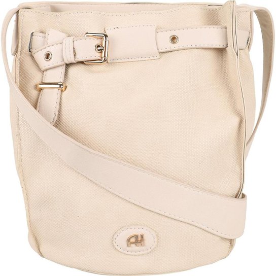 Bolsa Saco Ana Hickmann Micro Tressê Fivela Ombro Feminina - Off White