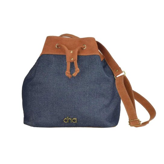 Bolsa Saco Chá de Mulher Jeans e Camurça - Azul
