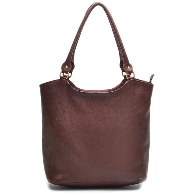 Bolsa Saco Feminina Couro Zíper Alça Fixa Casual Clássica
