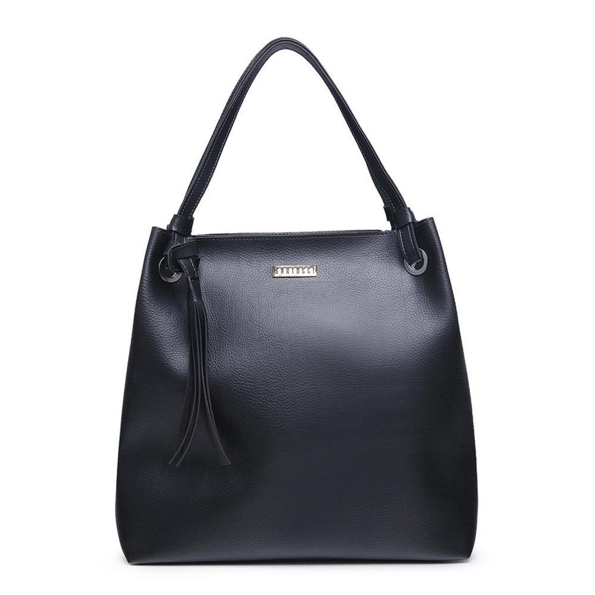 Bolsa Sacola Casual Feminino com Zíper Detalhe em Metal e Alça de Ombro - Preto Menor preço em Bolsa Sacola Casual Feminino com Zíper Detalhe em Metal e Alça de Ombro - Preto
