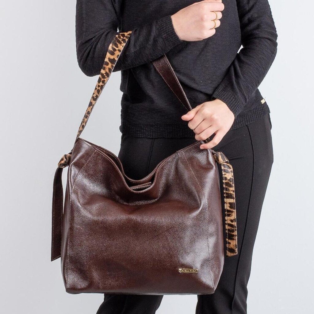 Bolsa sacola de ombro em couro estampado Mara