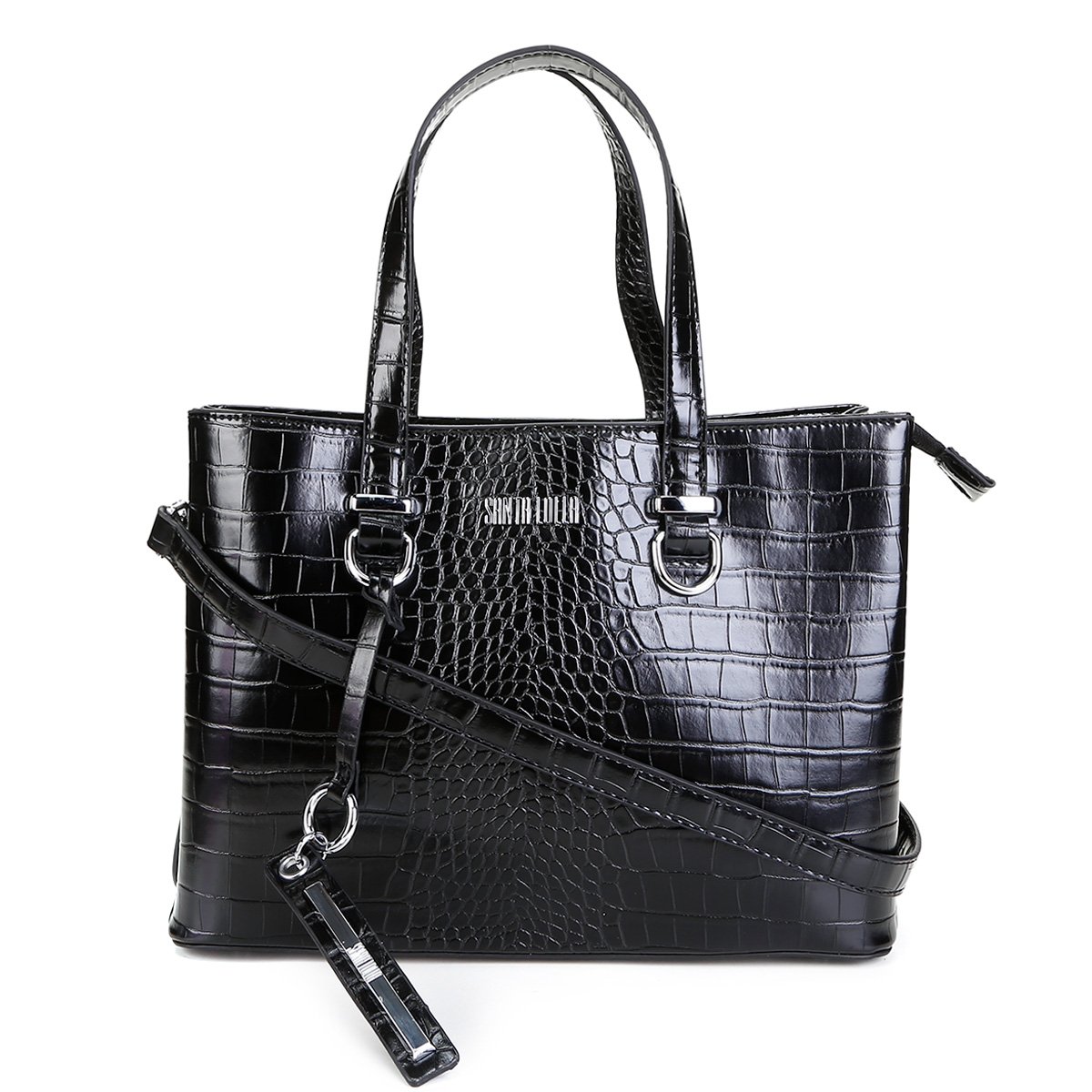 Bolsa Santa Lolla Croco Média Feminina - Preto Menor preço em Bolsa Santa Lolla Croco Média Feminina - Preto