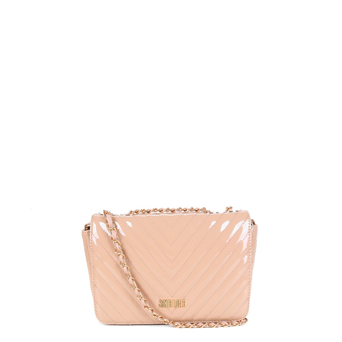 Bolsa Santa Lolla Flap Matelassê Alça Corrente Verniz Feminina - Nude é boa?