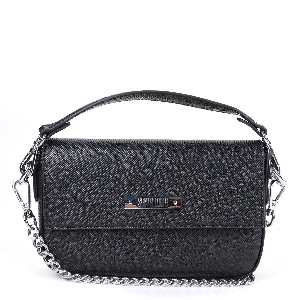 Bolsa Santa Lolla Flap Risco Alça Corrente Feminina - Preto Menor preço em Bolsa Santa Lolla Flap Risco Alça Corrente Feminina - Preto