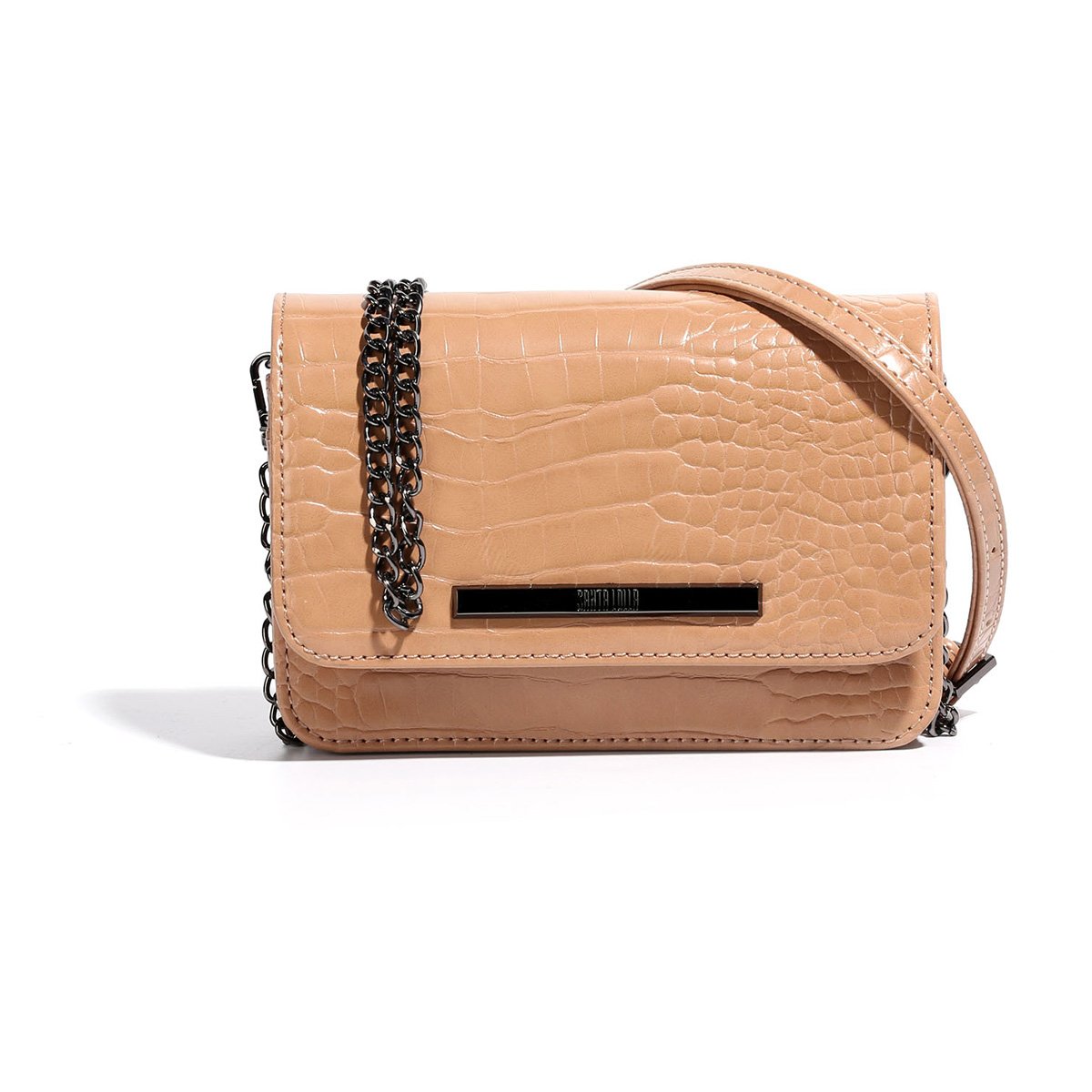 Bolsa Santa Lolla Pequena Corrente Croco Feminina - Areia Menor preço em Bolsa Santa Lolla Pequena Corrente Croco Feminina - Areia