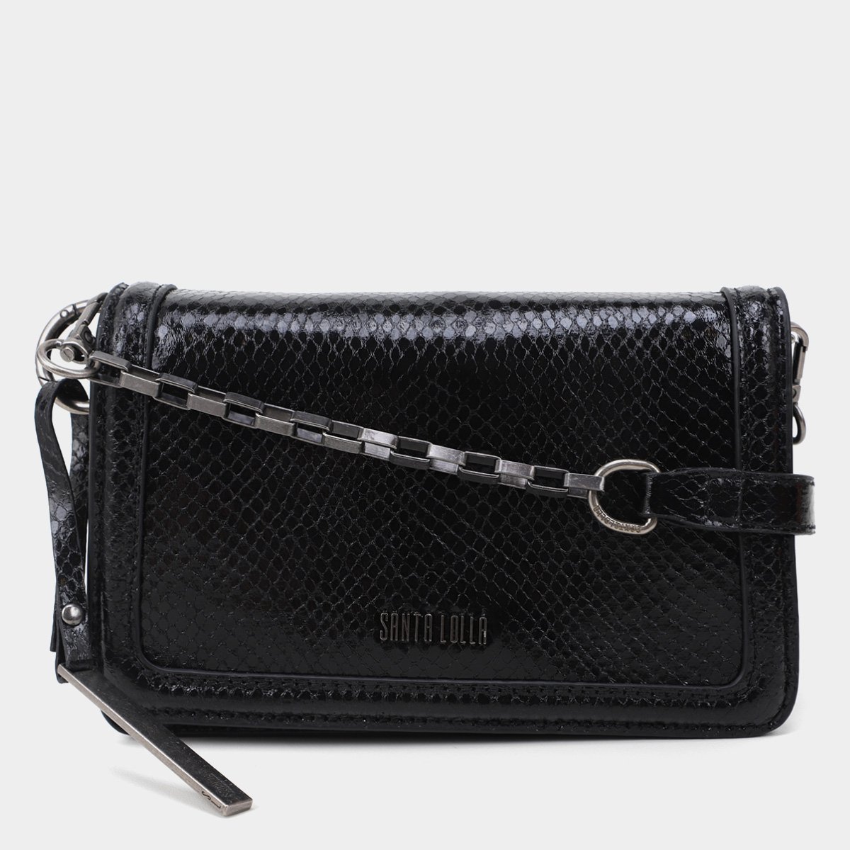 Bolsa Santa Lolla Pequena Metalizada Corrente Feminina - Preto Menor preço em Bolsa Santa Lolla Pequena Metalizada Corrente Feminina - Preto