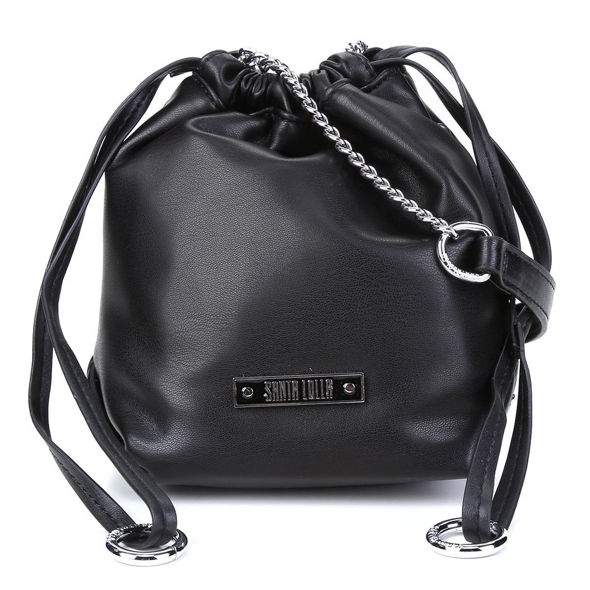 Bolsa Santa Lolla Saco Mestiço Alça Corrente Feminina - Preto Menor preço em Bolsa Santa Lolla Saco Mestiço Alça Corrente Feminina - Preto