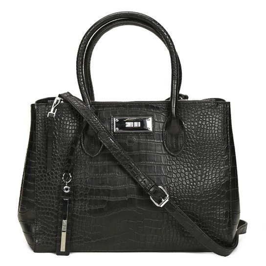 Bolsa Santa Lolla Shopper Croco Brilho Feminina - Preto