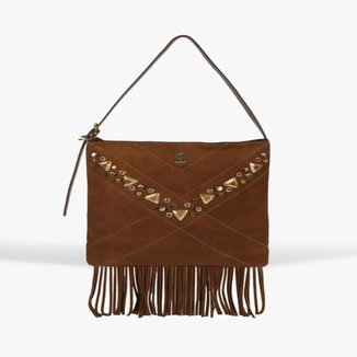 Bolsa Schutz Mally Tiracolo Pequena Franjas Marrom Pecan Brown