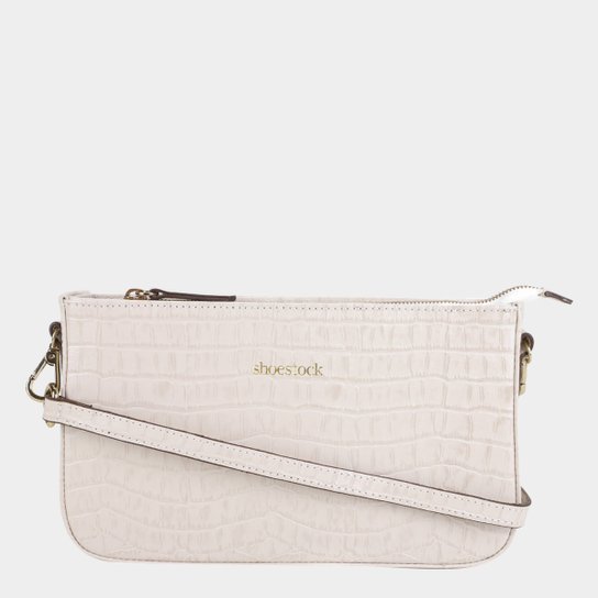 Bolsa Shoestock Baguete Croco Feminina - Off White