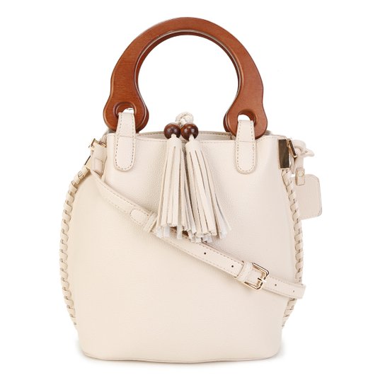 Bolsa Shoestock Bucket Alça Madeira Feminina - Off White