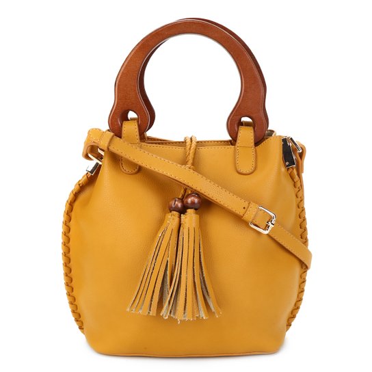Bolsa Shoestock Bucket Alça Madeira Feminina - Mostarda