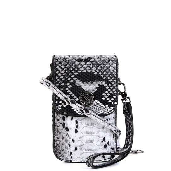 Bolsa Shoestock porta Celular Transversal Snake Feminina - Preto+Branco