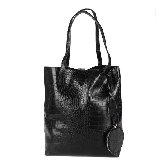 Bolsa Shoestock Shopper Notebook Croco Feminina - Preto