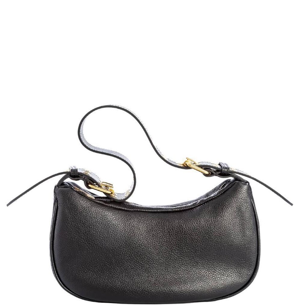 Bolsa Shoulder Leopoldine Preta em Couro Legítimo com Alça em Fivela