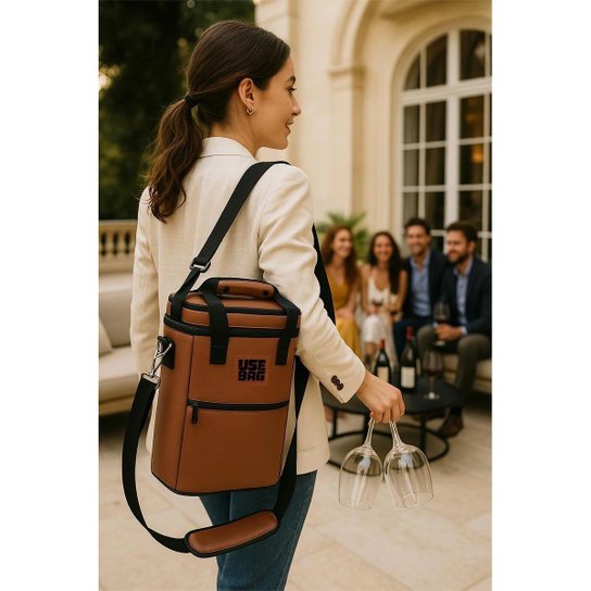 Bolsa Térmica para Colocar Vinho Grande Couro Impermeável Bebidas Garrafas Anti Vazamento