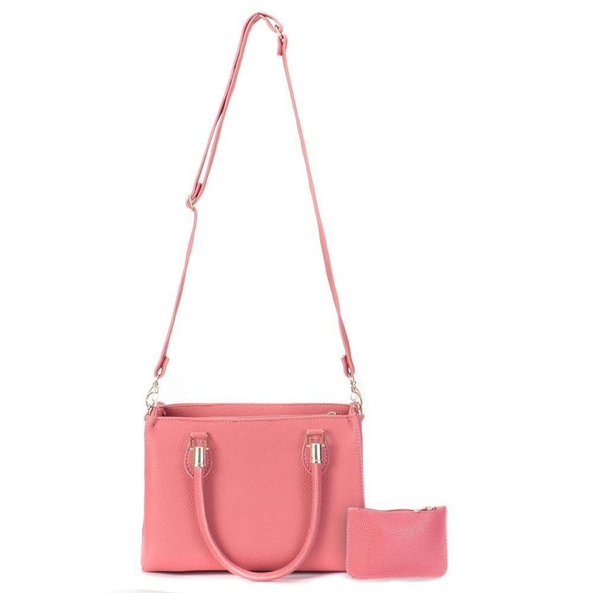 Bolsa Tiracolo Feminina Couro + Carteira Casual Dia a Dia - Rosa Menor preço em Bolsa Tiracolo Feminina Couro + Carteira Casual Dia a Dia - Rosa