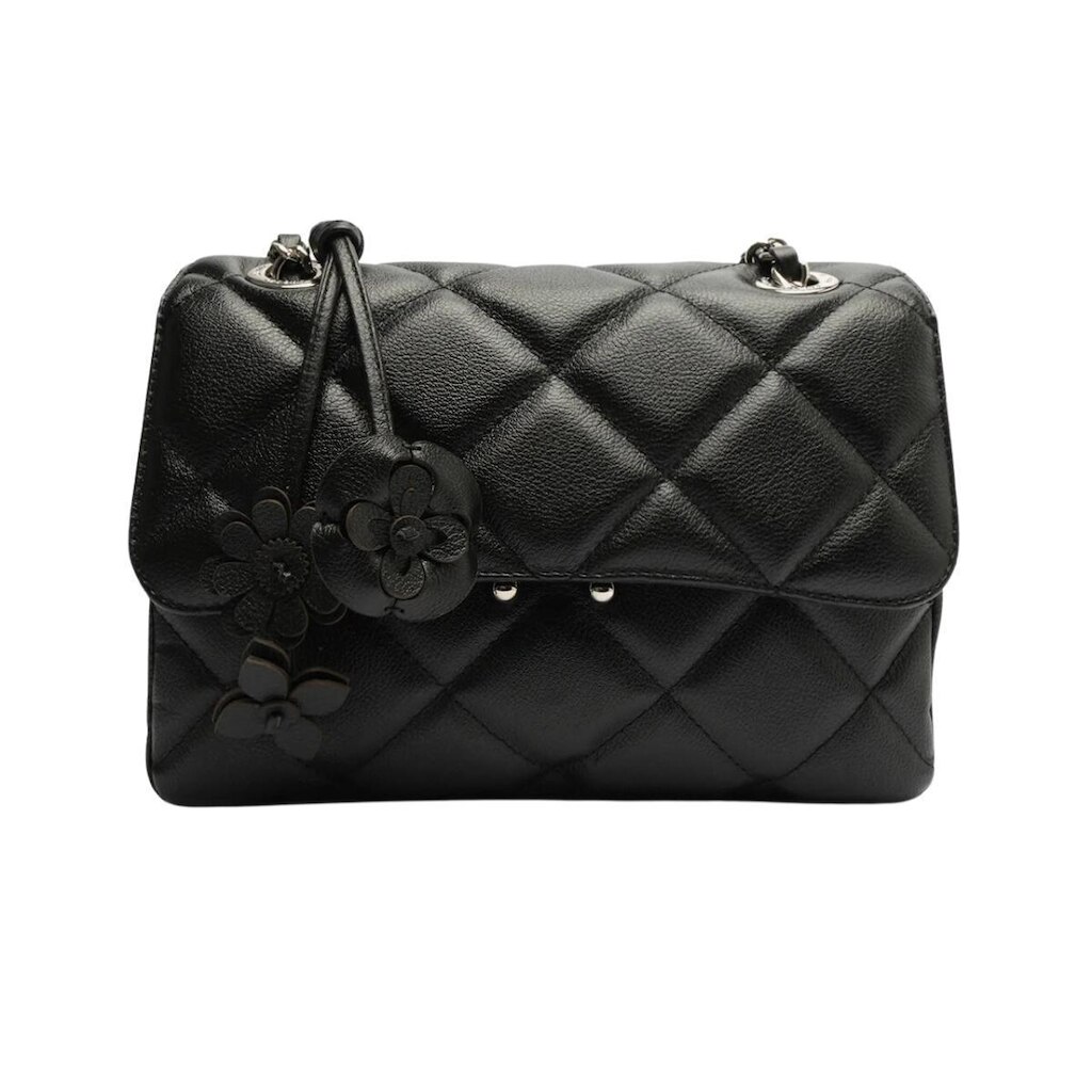 Bolsa Tiracolo Preta Couro Mizz Média Flor Arezzo
