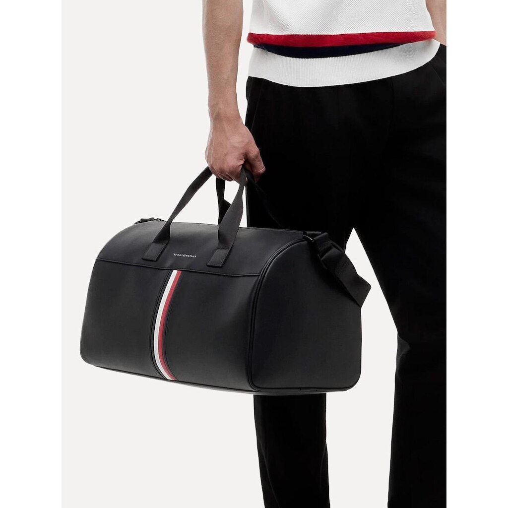 Bolsa Tommy Hilfiger Metallic Logo Signature Tape Duffel Bag Masculino Preto
