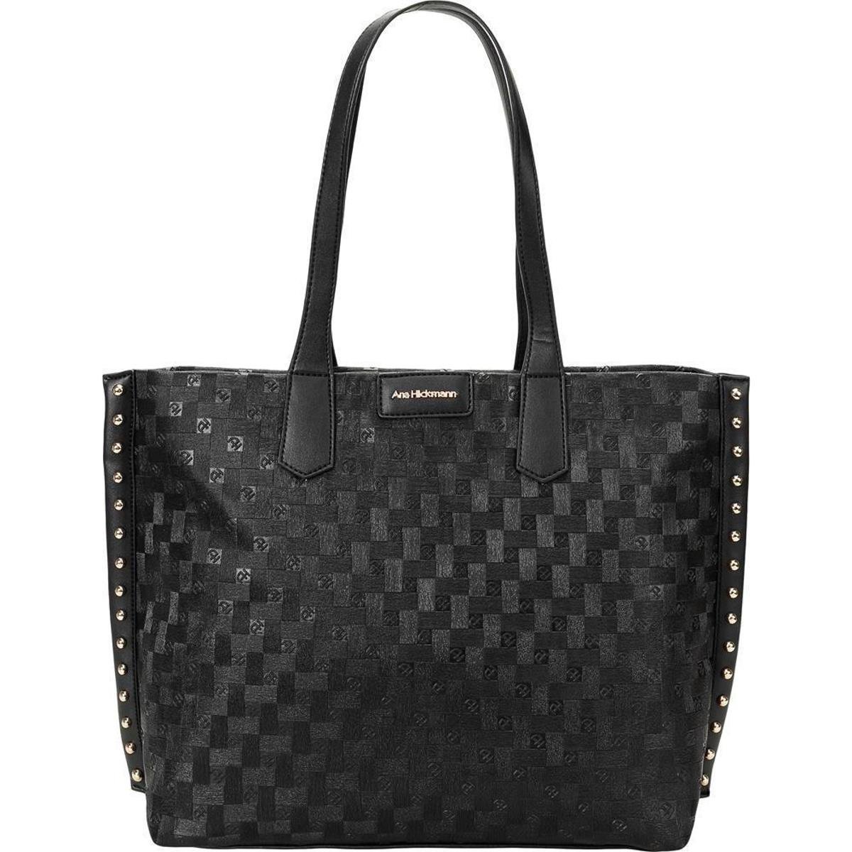 Bolsa Tote Ana Hickmann Zíper Monograma Alto Relevo Feminina - Preto Menor preço em Bolsa Tote Ana Hickmann Zíper Monograma Alto Relevo Feminina - Preto