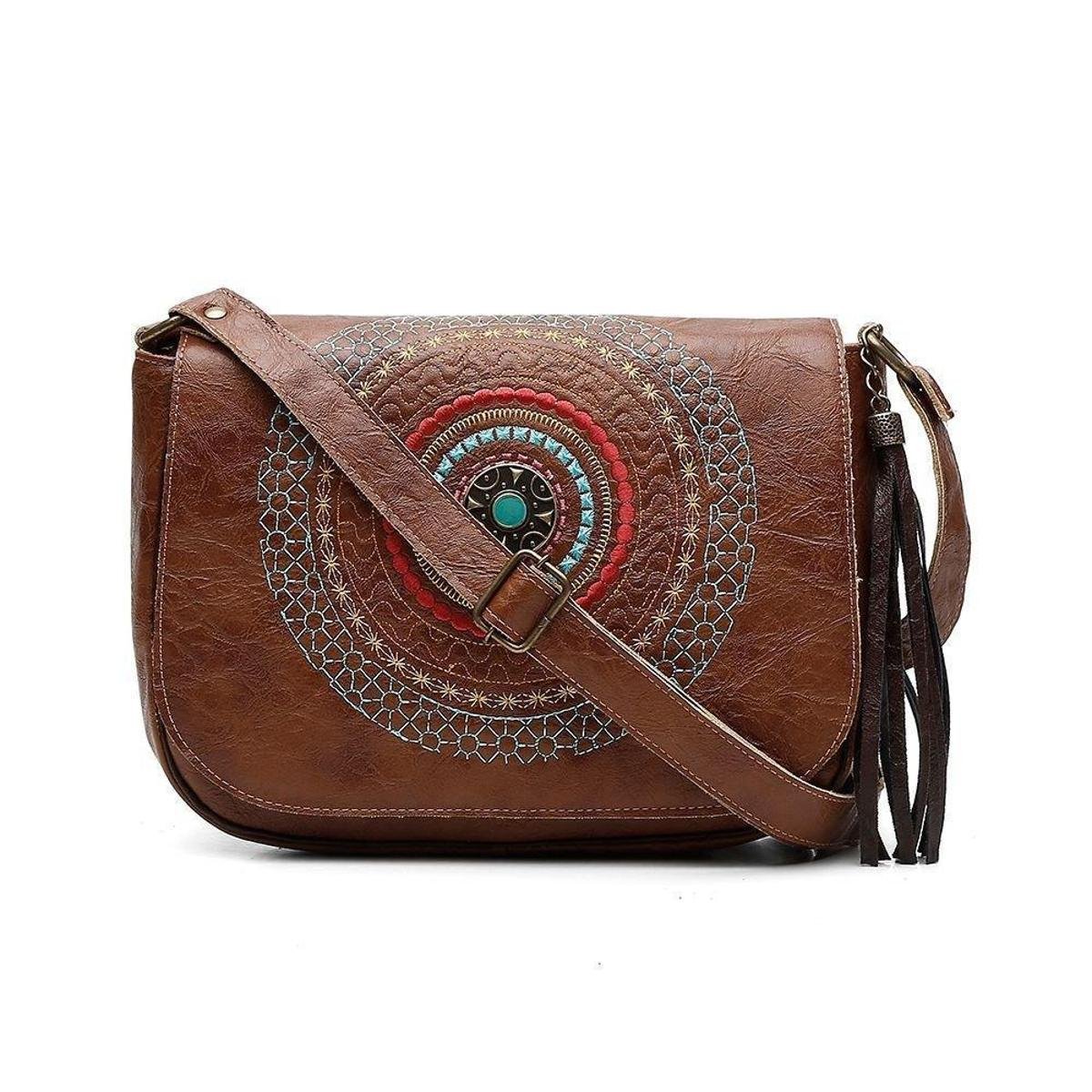 Bolsa Transversal Alice Monteiro Bordado Mandala Ref 295 Feminina - Tabaco é ruim? Bolsa Transversal Alice Monteiro Bordado Mandala Ref 295 Feminina - Tabaco é boa?