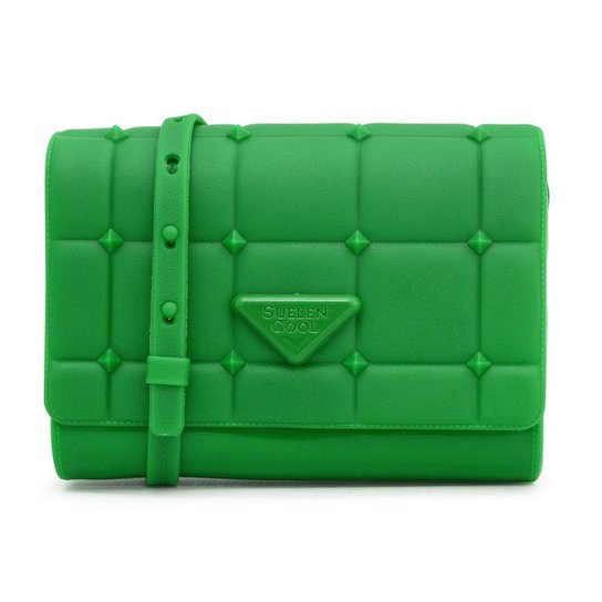 Bolsa Transversal Feminina Pequena Detalhe Matelasse Quadrado com Aplicações - Verde
