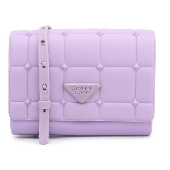 Bolsa Transversal Feminina Pequena Detalhe Matelasse Quadrado com Aplicações