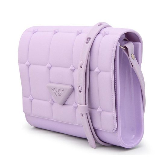Bolsa Transversal Feminina Pequena Detalhe Matelasse Quadrado com Aplicações