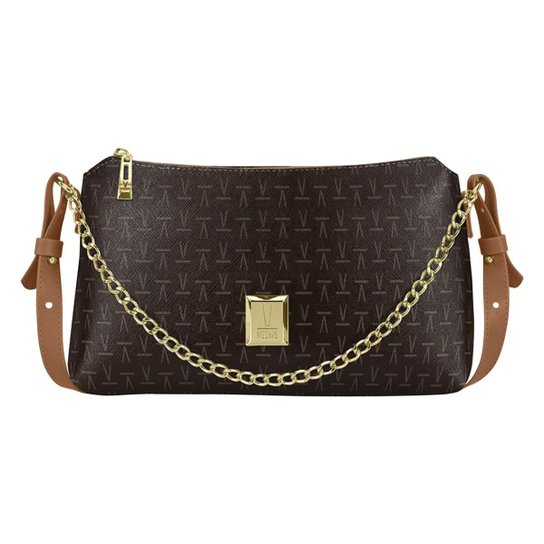 Bolsa Vizzano Flap Monograma Alça Dupla Corrente Feminina