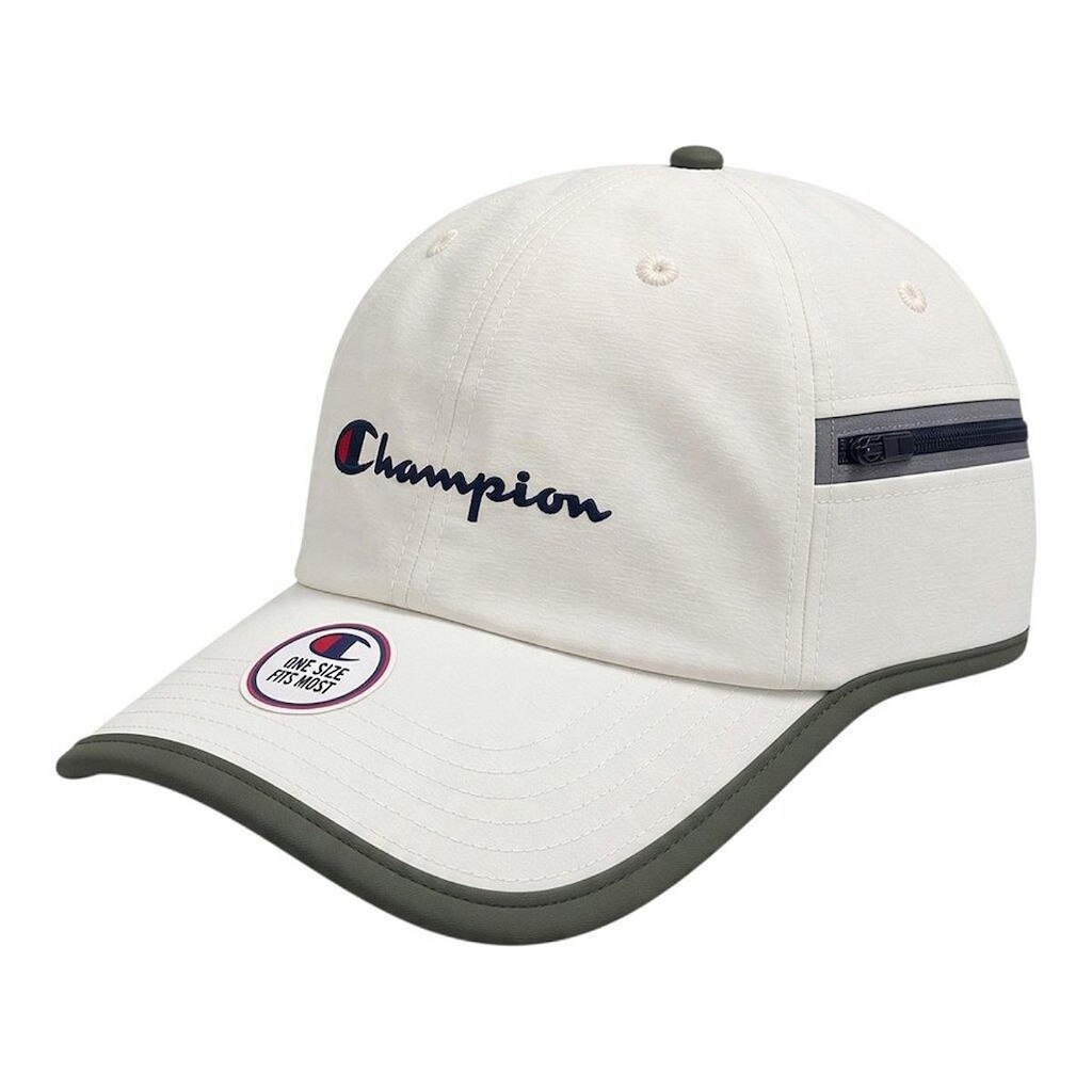 Boné Champion Six Panel Nylon Zip Script Preto e Cinza