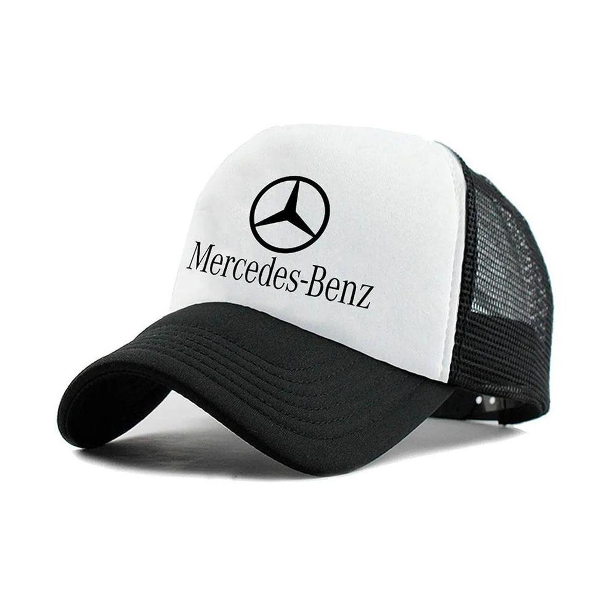 Boné Mercedes Benz Trucker Aba Curva Snapback - Branco+Preto Menor preço em Boné Mercedes Benz Trucker Aba Curva Snapback - Branco+Preto