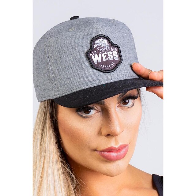 Bone Snap Back Cinza Mescla Com Aba Preta