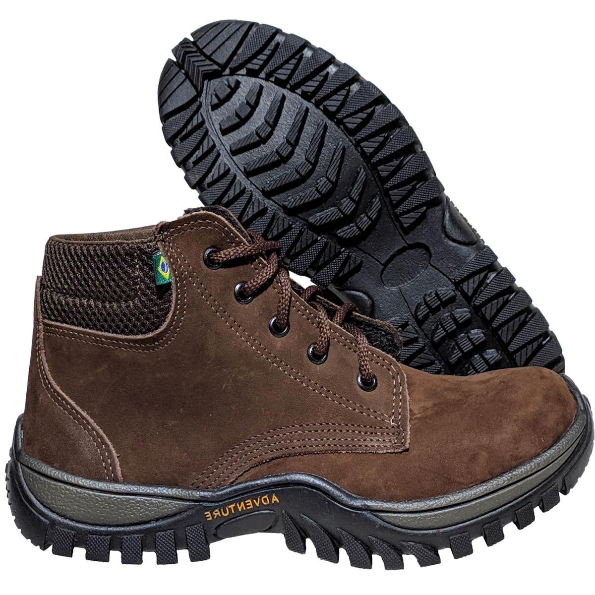 Bota Adventure Coturno Masculino Feminino Trilha Couro Legitimo - Marrom Escuro Menor preço em Bota Adventure Coturno Masculino Feminino Trilha Couro Legitimo - Marrom Escuro