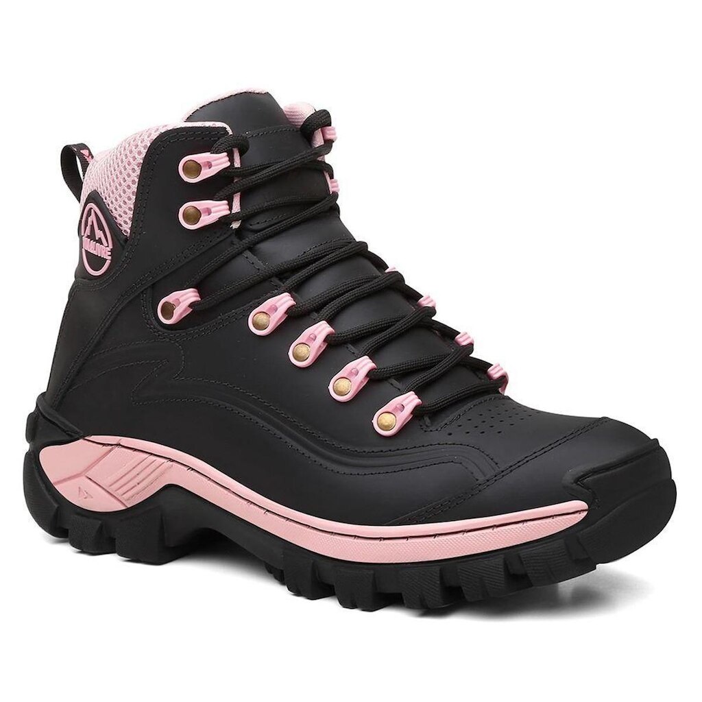 Bota Adventure Feminina Preta Couro Legitimo Nobre Solado Tratorado Cano Medio Coturno Feminino