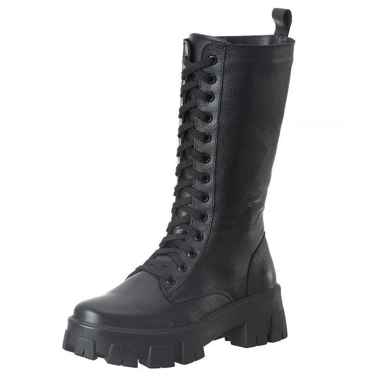 Bota Agnes Veronez Coturno Couro Cano Longo Tratorado Feminino Menor preço em Bota Agnes Veronez Coturno Couro Cano Longo Tratorado Feminino