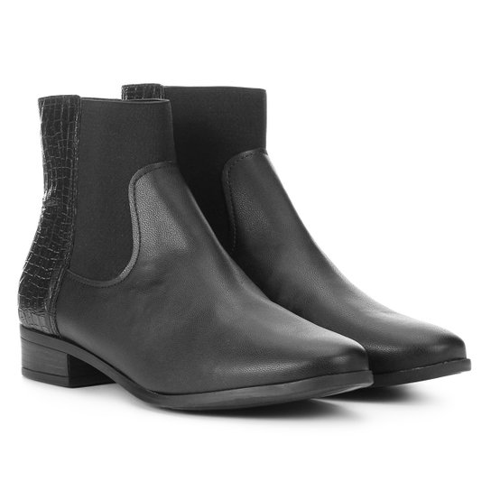 Bota Anacapri Cano Baixo Salto Médio Croco Feminina - Preto