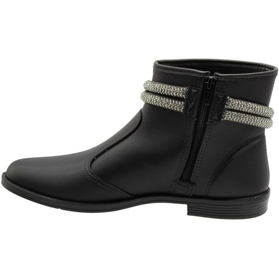 Bota Ankle Boot Moleca Napa Estonia Tiras com Strass Feminina