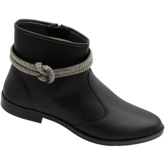 Bota Ankle Boot Moleca Napa Estonia Tiras com Strass Feminina