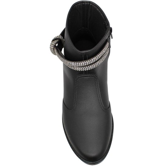 Bota Ankle Boot Moleca Napa Estonia Tiras com Strass Feminina