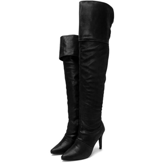 Bota Anna Andrade Over The Knee Cano Dobrável Salto Fino Feminina - Preto