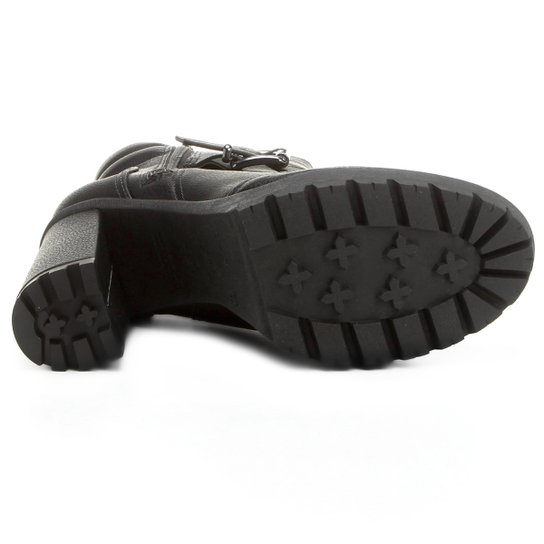 Bota cano curto bebecê salto grosso tratorada fivela feminina preto Bota Bebece Cano Curto Feminina Shoes4you