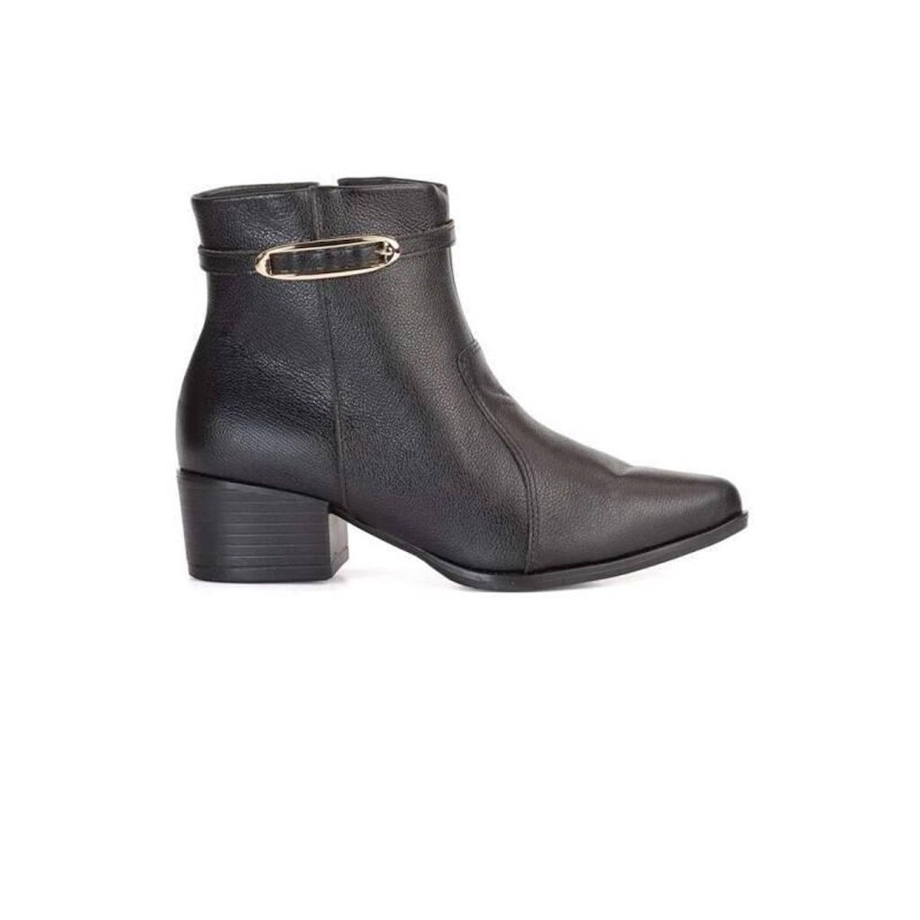 Bota Bebecê Couro Cano Curto Com Enfeite Feminino - Preto