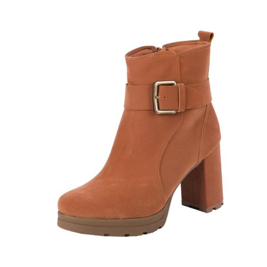 Bota Bebecê Fivela Cano Baixo Feminino - Caramelo